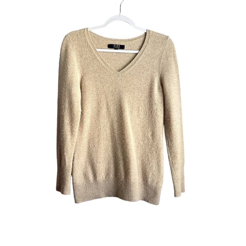 Alex Marie V Neck Cashmere Long Sleeve Sweater Womens‎ M Cream Lightweight